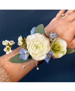 Blue and White Cuff Corsage