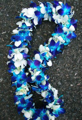 BLUE AND WHITE DOUBLE ORCHID LEI GRADUATION LEI