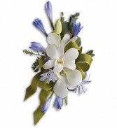 CB  Blue and White Elegance Corsage T201-4a white dendrobium orchids/ aggie blooms