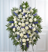 Blue and White Funeral Standing Spray 