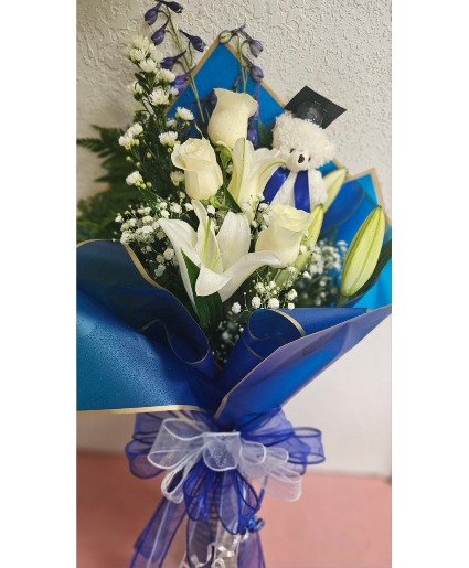 Blue and White Graduation Bouquet Graduation