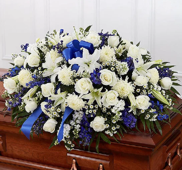 F*  Blue and White Honor Casket Cover  in Fort Worth, TX | DAVIS FLORAL DESIGNS