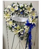 Blue and white open heart easel  Open heart standing spray 