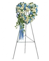 BLUE AND WHITE OPEN HEART-TB 6' STANDING SPRAY ON STAND