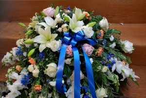 Blue and White (Open/Closed) Casket Spray  Funeral/Sympathies