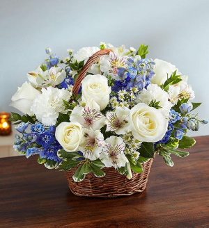 Blue and White Peace,Prayers & Blessings sympathy basket for the home