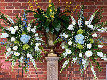 Blue and White Remembrance Standing Spray  in Brentwood, TN | BRENTWOOD FLOWER SHOPPE