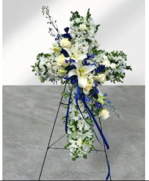 Blue and White Reverence Spray FS-307 Standing Cross