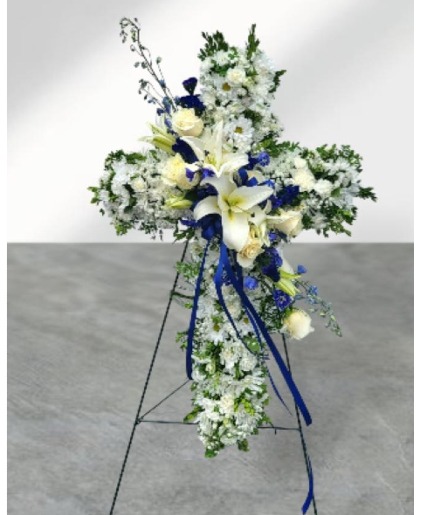 Blue and White Reverence Spray FHS-S12971 Standing Cross