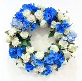 Blue and White Silk Wreath Round Wreath