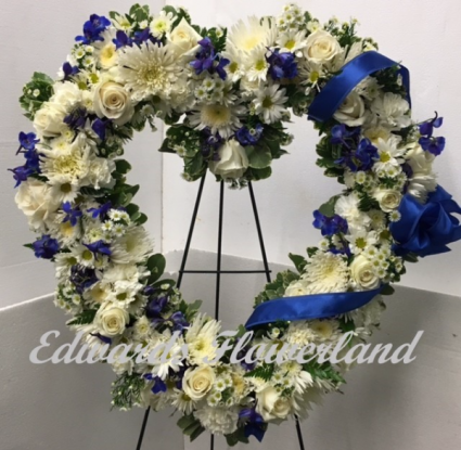Blue and white Standing open Heart Wreath Sympaty