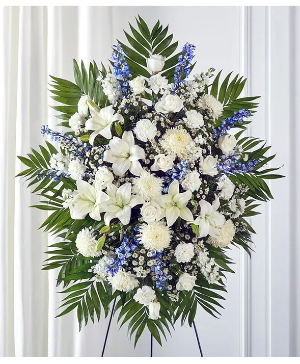 Blue and White Standing Spray For Sympathy