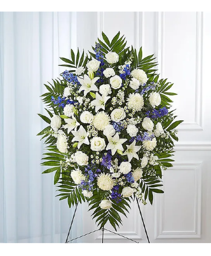 Blue and White Standing Spray sympathy