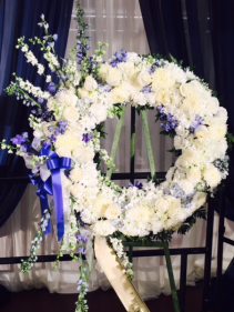 Blue and white sympathy wreath funeral wreath