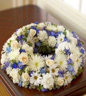 Blue and White Urn Tribute Wreath 