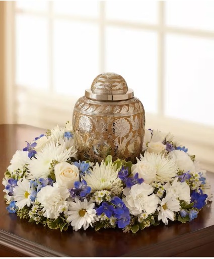 Blue and White Urn Wreath 