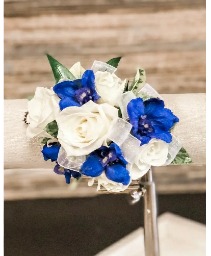Blue and White Wrist Corsage 