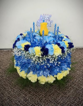 Blue and Yellow Celebration Cake FHF-B13 Fresh Flower Arrangement (Local Delivery Only)