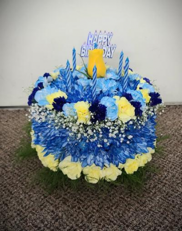 Blue and Yellow Celebration Cake FHF-B13 Fresh Flower Arrangement (Local Delivery Only)