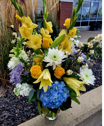 Blue And Yellow Sympathy Vase 