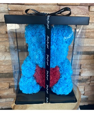 Blue Bear with Red Heart Rose Bear