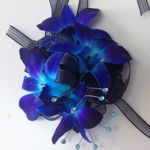 blue wrist corsage