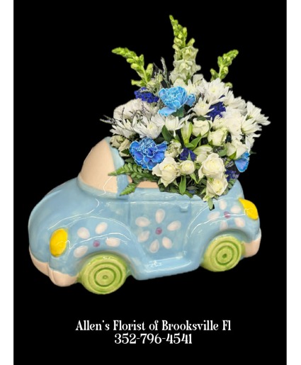 Blue Buggy Fresh cut flowers in a ceramic container