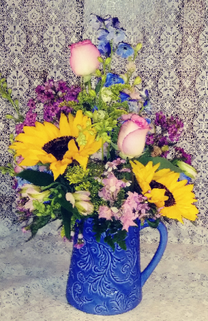 Blue Ceramic Water Pitcher
