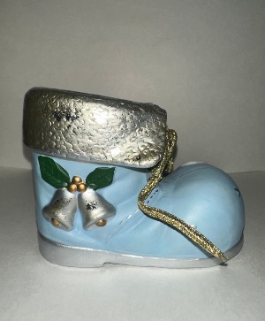 Blue Christmas Boot Ceramic