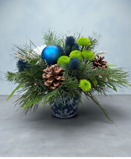 Blue Christmas Container Arrangement