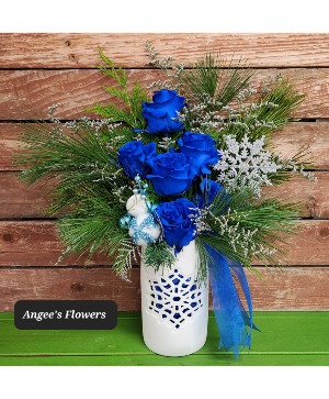 Blue Christmas  Fresh Floral Arrangement