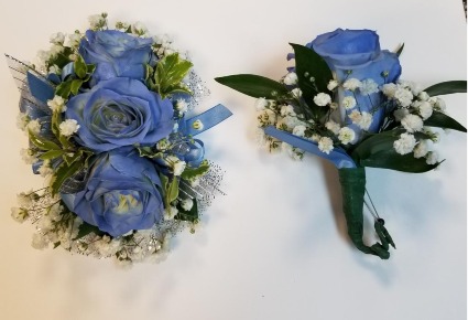 Blue Corsage and Boutonniere