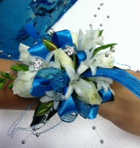 Blue Dance Girl wrist corsage