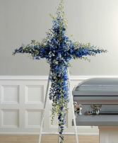 Blue Delphinium Cross Cross Funeral