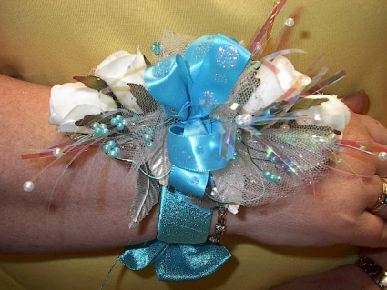 Blue for you wrist corsage