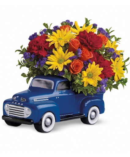 Blue Ford Pick Up Floral Arrangement 