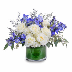 Blue Frost Centerpiece in Burnt Hills, NY | THE COUNTRY FLORIST Blue Frost Centerpiece in Burnt Hills, NY | THE COUNTRY FLORIST