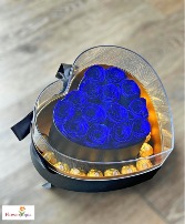 My Blue Heart with Chocolates 14 Preserved Blue Rose Box