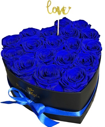 18 PRESERVED BLUE ROSES IN A HEART BOX Preserved Rose Box in Miami, FL | FLOWERTOPIA