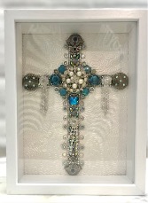 Blue Jewel Cross Shadow Box