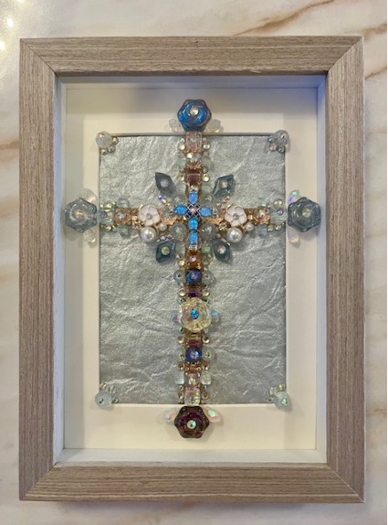 Blue Jewel Cross Shadow Box