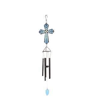 Blue Mosaic Cross Outdoor Wind Chime Gift