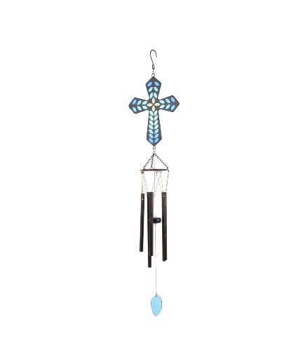 Blue Mosaic Cross Outdoor Wind Chime Gift