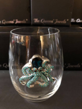 Blue Octopus Stemless Glass 