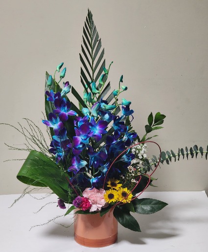 Blue orchid arrangement  