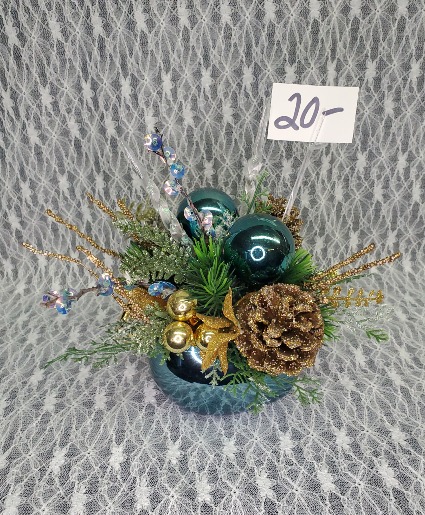 Blue Ornament Vase w/ Pine Cones 