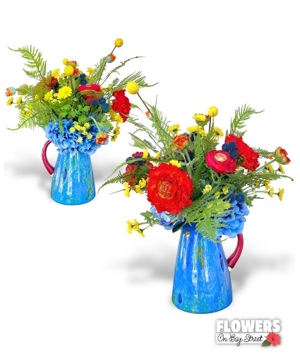 Blue Pitcher silk flowers