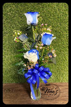 Blue triple rose bud vase 