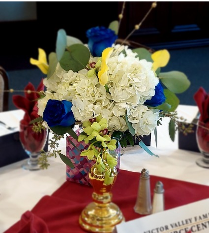 BLUE ROSE AND GREEN ORCHID  CENTERPIECES