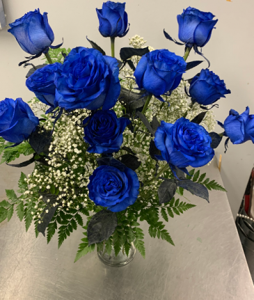 BLUE ROSES VASED VASED ARRANGEMENT